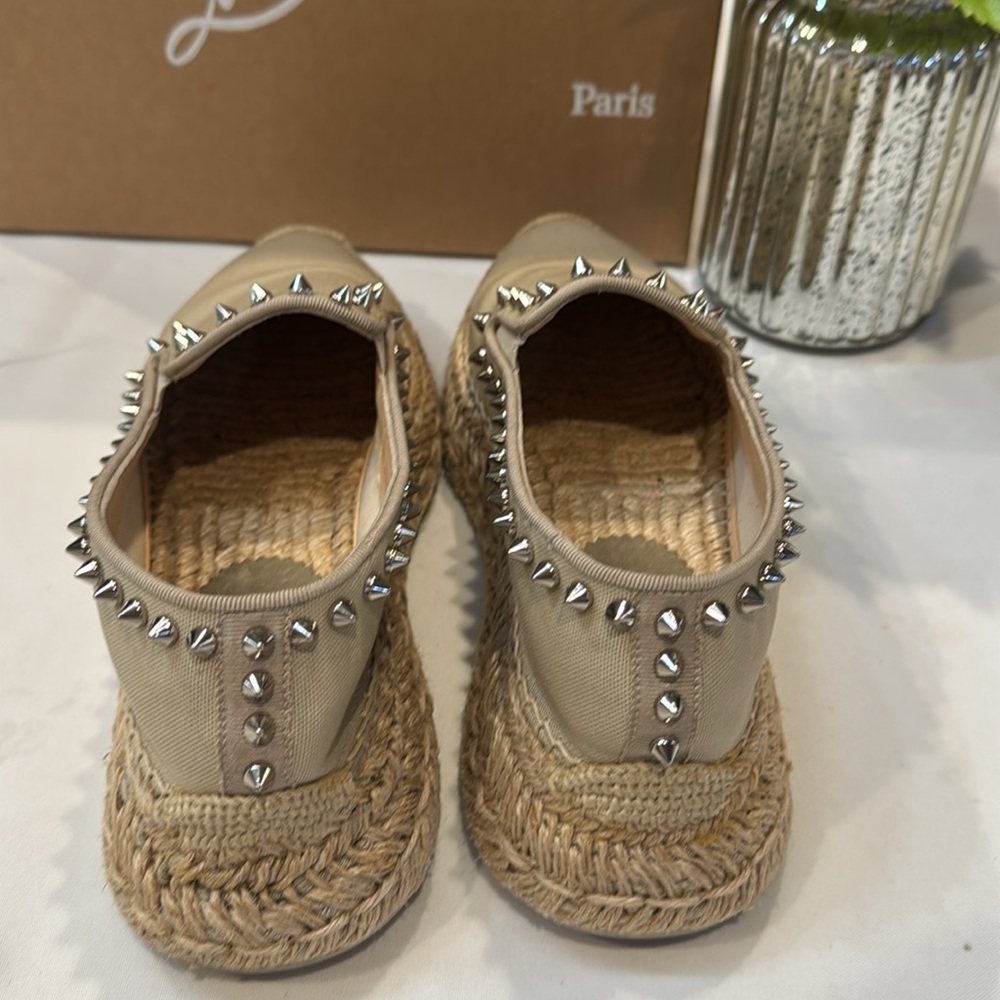 FINAL PRICE 💖Christian Louboutin Beige Espadrilles with Silver Studs - Picture 5 of 14